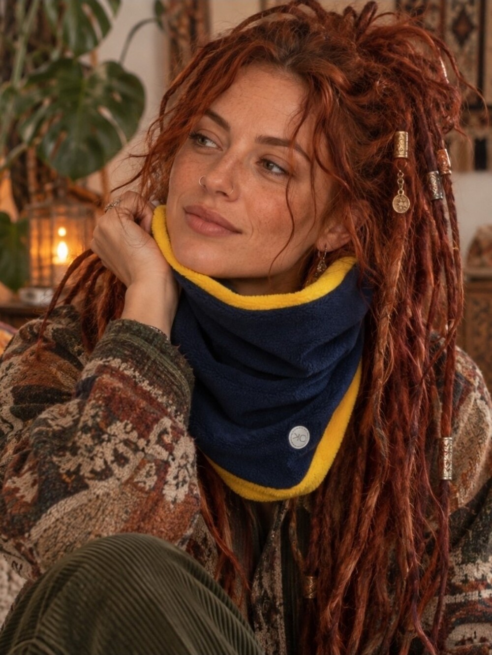 4/$15 Gorpcore Navy Yellow Fleece Neck Gaiter Face Scarf Outdoor Techwear Street